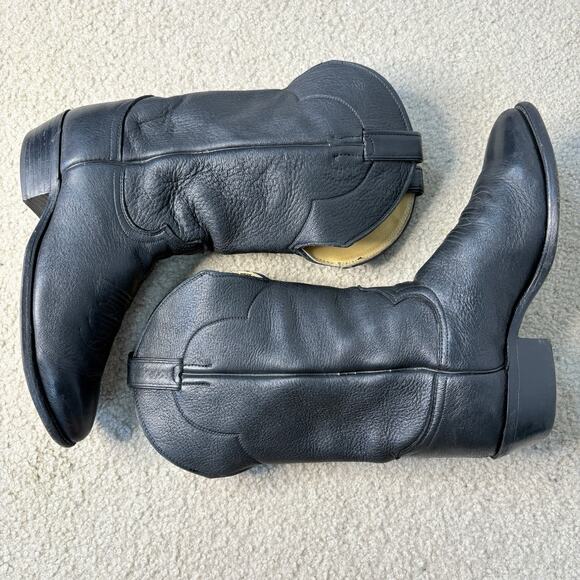 Justin Mens Cowboy Boots 1339 Leather USA Made Black Size 9.5EE Customized - Picture 6 of 10